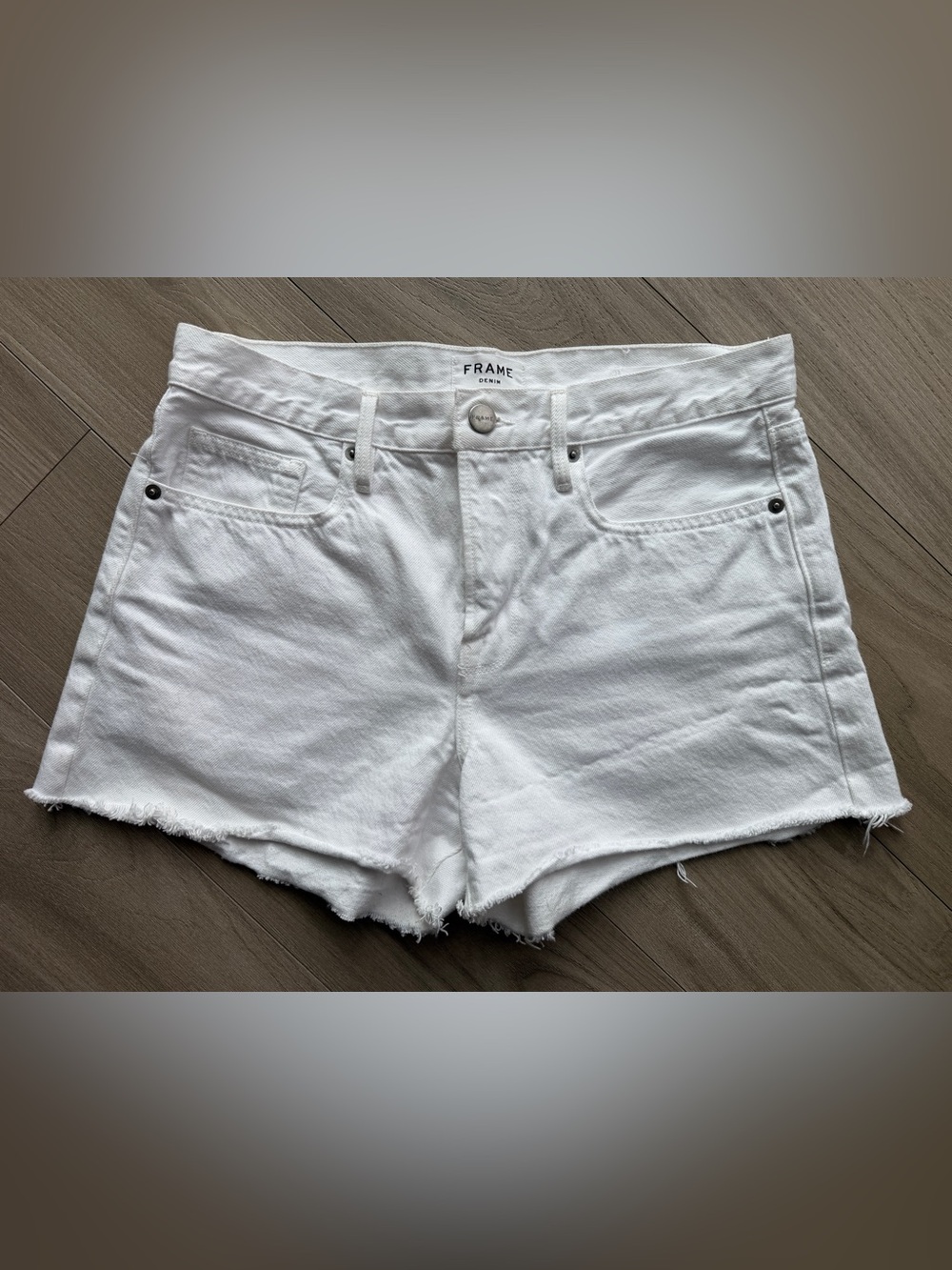 Frame Denim White Raw-Hem Le Brigitte Shorts